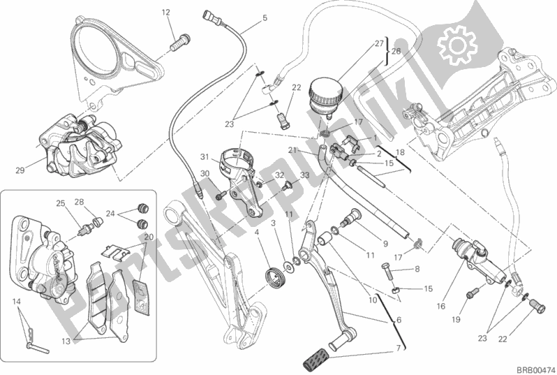 Todas las partes para Sistema De Freno Trasero de Ducati Diavel FL Thailand-Brasil 1200 2015